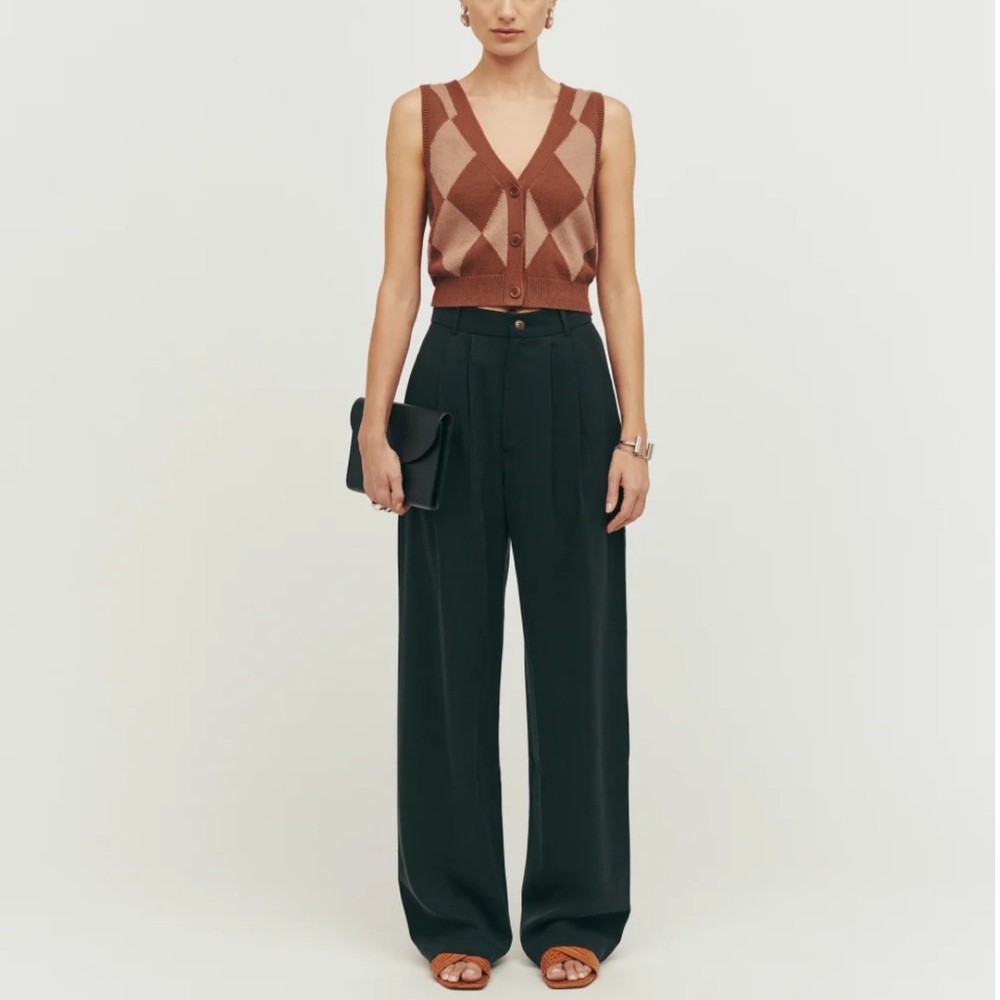 Reformation Wide Straight-Leg Pants in Deep Green
